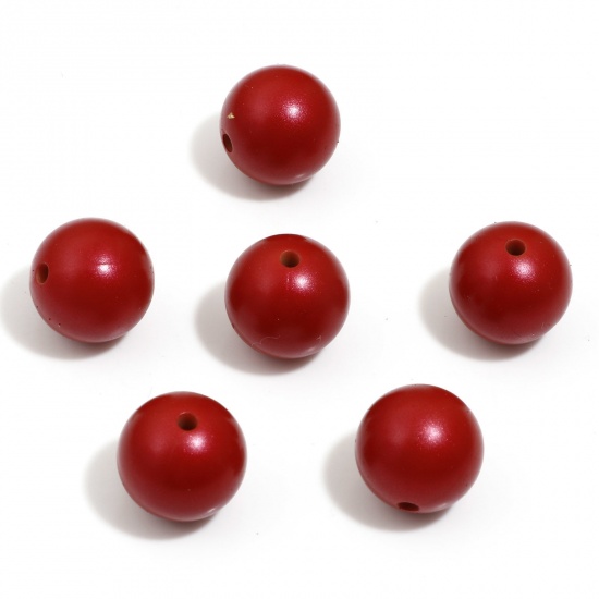 Bild von Silikon Perlen für die Herstellung von DIY-Charme-Schmuck Einzeln Loch Rund Rot Metallisch Schimmernd 15mm D., Loch: 2.2mm, 10 Stück