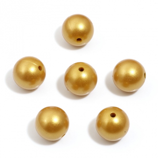Bild von Silikon Perlen für die Herstellung von DIY-Charme-Schmuck Einzeln Loch Rund Golden Metallisch Schimmernd 15mm D., Loch: 2.2mm, 10 Stück