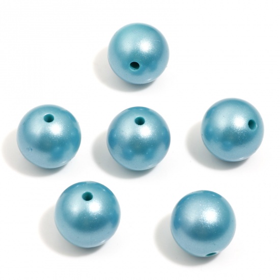 Bild von Silikon Perlen für die Herstellung von DIY-Charme-Schmuck Einzeln Loch Rund Cyan Metallisch Schimmernd 15mm D., Loch: 2.2mm, 10 Stück