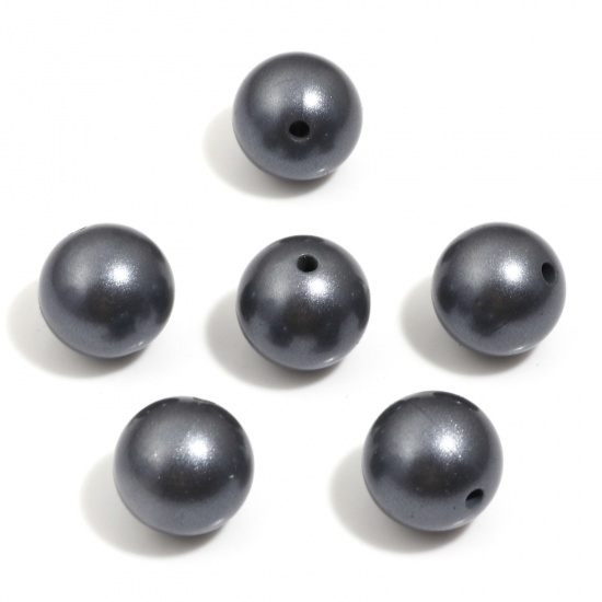 Bild von Silikon Perlen für die Herstellung von DIY-Charme-Schmuck Einzeln Loch Rund Dunkelgrau Metallisch Schimmernd 15mm D., Loch: 2.2mm, 10 Stück