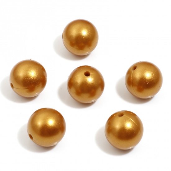 Bild von Silikon Perlen für die Herstellung von DIY-Charme-Schmuck Einzeln Loch Rund Goldenbraun Metallisch Schimmernd 15mm D., Loch: 2.2mm, 10 Stück
