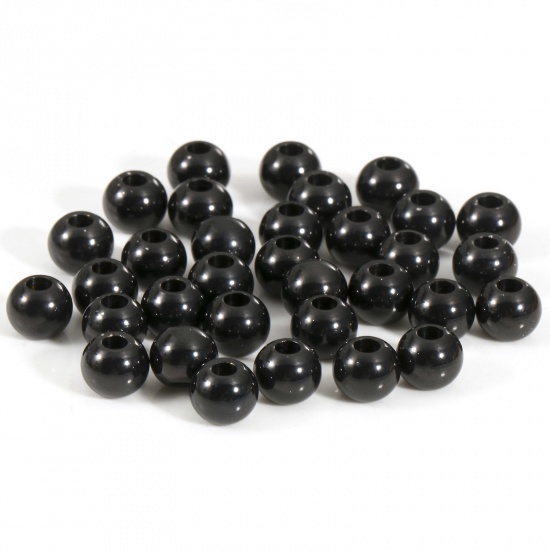 Bild von Umweltfreundliche Vakuumbeschichtung 201 Edelstahl Perlen für die Herstellung von DIY-Charme-Schmuck Rund Schwarz Poliert 6mm D., Loch: ca. 1.8mm, 10 Stück