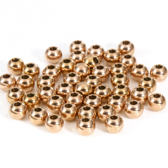 Bild von Umweltfreundliche Vakuumbeschichtung 201 Edelstahl Perlen für die Herstellung von DIY-Charme-Schmuck Rund Rosegold Poliert 6mm D., Loch: ca. 1.8mm, 10 Stück