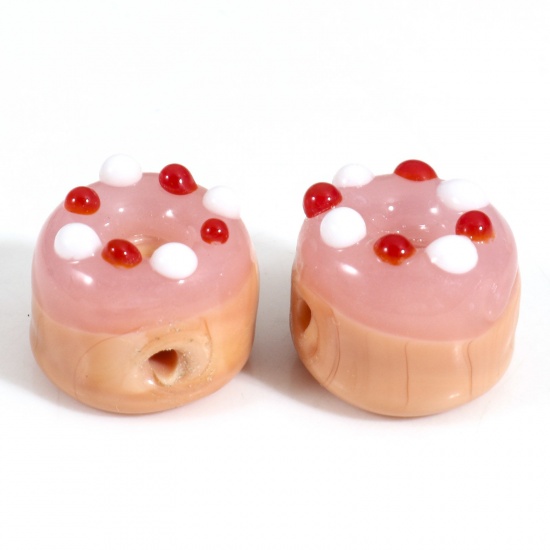 Bild von Muranoglas Perlen für die Herstellung von DIY-Charme-Schmuck Donut Rosa Lebensmittel Emaille ca 14mm D., Loch:ca. 1.5mm, 2 Stück