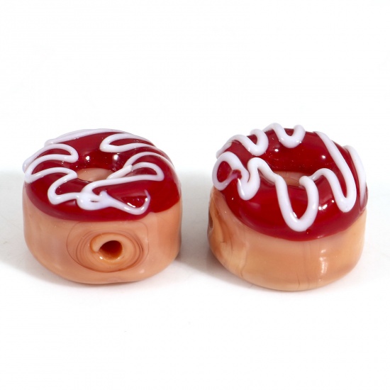 Bild von Muranoglas Perlen für die Herstellung von DIY-Charme-Schmuck Donut Kaffeebraun Lebensmittel Emaille ca 14mm D., Loch:ca. 1.5mm, 2 Stück