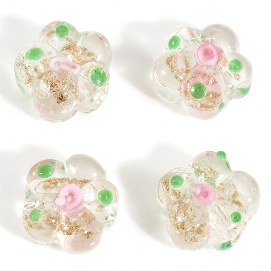 Bild von Muranoglas Perlen für die Herstellung von DIY-Charme-Schmuck Transparent Blume Blätter Emaille ca 15mm x 14mm, Loch:ca. 1.2mm, 5 Stück