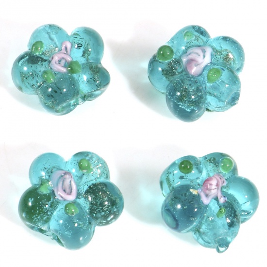Bild von Muranoglas Perlen für die Herstellung von DIY-Charme-Schmuck Grün Blume Blätter Emaille ca 15mm x 14mm, Loch:ca. 1.2mm, 5 Stück