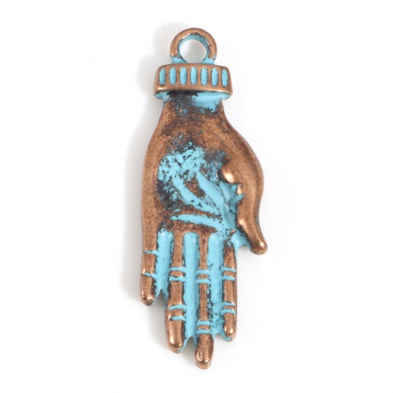 Bild von Zinklegierung Patina Charms Bronzefarbe Hand 3cm x 1.1cm, 10 Stück