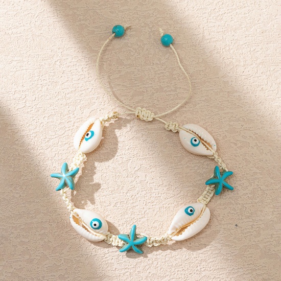Bild von Muschel-Ozean-Schmuck, geflochtene Armbänder, weißer und blauer Seestern, 6 cm – 8 cm Durchmesser, 1 Stück