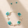 Picture of Shell Ocean Jewelry Braided Bracelets White & Blue Star Fish 6cm - 8cm Dia., 1 Piece