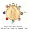 Picture of Eco-friendly Vacuum Plating 304 Stainless Steel Religious Charms 18K Gold Plated Oval Virgin Mary Multicolor Rhinestone 21mm x 20mm, 1 Piece