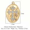 Picture of Eco-friendly Vacuum Plating 304 Stainless Steel Religious Charms 18K Gold Plated Oval Cross Clear Rhinestone 21mm x 15mm, 1 Piece
