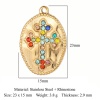 Picture of Eco-friendly Vacuum Plating 304 Stainless Steel Religious Charms 18K Gold Plated Oval Cross Multicolor Rhinestone 23mm x 15mm, 1 Piece