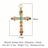 Picture of Eco-friendly Vacuum Plating 304 Stainless Steel Religious Pendants 18K Gold Plated Evil Eye Cross Multicolor Rhinestone 40mm x 27mm, 1 Piece