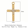 Picture of Eco-friendly Vacuum Plating 304 Stainless Steel Religious Charms 18K Gold Plated Link Chain Cross Clear Rhinestone 28mm x 19mm, 1 Piece