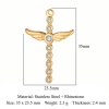 Picture of Eco-friendly Vacuum Plating 304 Stainless Steel Religious Pendants 18K Gold Plated Wing Cross Clear Rhinestone 35mm x 23.5mm, 1 Piece