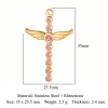 Picture of Eco-friendly Vacuum Plating 304 Stainless Steel Religious Pendants 18K Gold Plated Wing Cross Light Pink Rhinestone 35mm x 23.5mm, 1 Piece