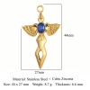 Picture of Eco-friendly Vacuum Plating 304 Stainless Steel Religious Pendants 18K Gold Plated Wing Cross Blue Rhinestone 44mm x 27mm, 1 Piece