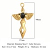 Picture of Eco-friendly Vacuum Plating 304 Stainless Steel Religious Pendants 18K Gold Plated Wing Cross Black Rhinestone 44mm x 27mm, 1 Piece