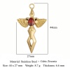 Picture of Eco-friendly Vacuum Plating 304 Stainless Steel Religious Pendants 18K Gold Plated Wing Cross Red Rhinestone 44mm x 27mm, 1 Piece