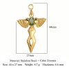 Picture of Eco-friendly Vacuum Plating 304 Stainless Steel Religious Pendants 18K Gold Plated Wing Cross Light Green Rhinestone 44mm x 27mm, 1 Piece