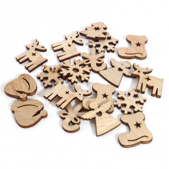 Bild von Verzierungen aus Paulownia-Holz, natürlich, Weihnachten, zufällig ausgewählt, 26 x 25 mm – 26 x 18 mm, 1 Paket (50 Stück/Paket)