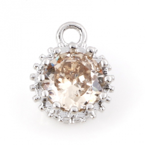 Bild von Kupfer Monatsstein Charms Platin plattiert Rund November Sektfarben Zirkonia 9mm x 7mm, 2 Stück