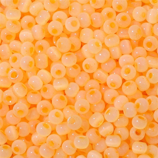 Picture of Glass Seed Beads Round Rocailles Golden Yellow Cat's Eye Imitation About 4mm Dia., Hole: Approx 1mm, 10 Grams