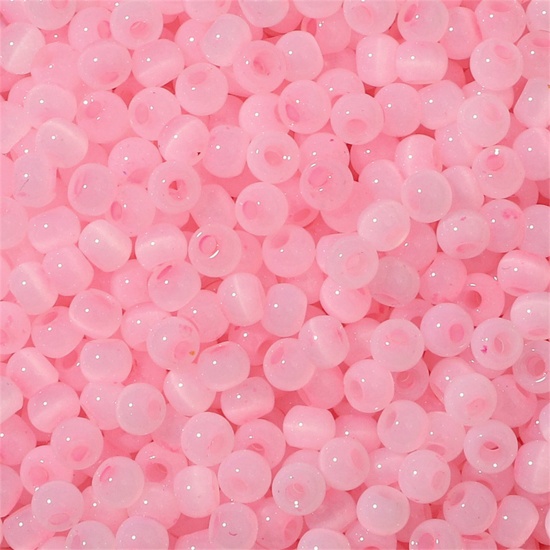 Picture of Glass Seed Beads Round Rocailles Pink Cat's Eye Imitation About 4mm Dia., Hole: Approx 1mm, 10 Grams