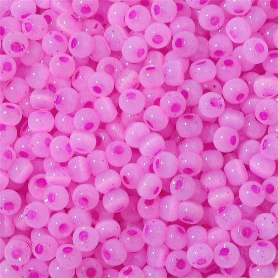 Picture of Glass Seed Beads Round Rocailles Fuchsia Cat's Eye Imitation About 4mm Dia., Hole: Approx 1mm, 10 Grams