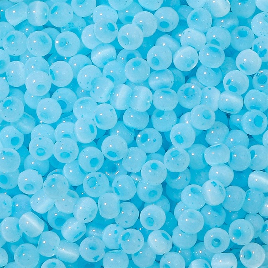 Picture of Glass Seed Beads Round Rocailles Skyblue Cat's Eye Imitation About 4mm Dia., Hole: Approx 1mm, 10 Grams