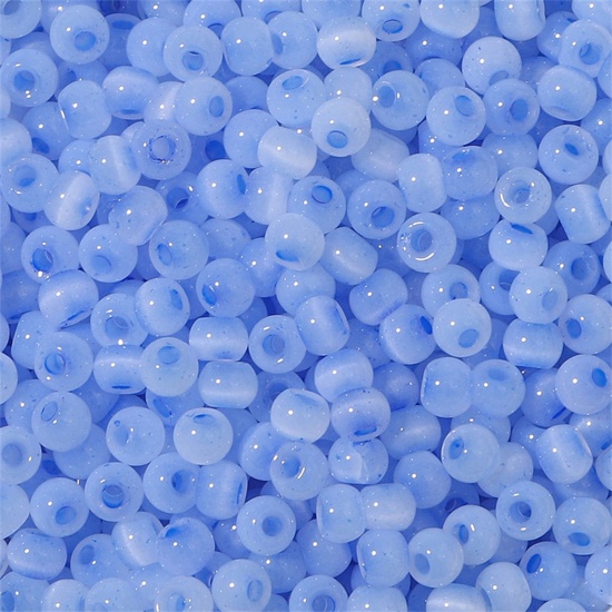 Picture of Glass Seed Beads Round Rocailles Lake Blue Cat's Eye Imitation About 4mm Dia., Hole: Approx 1mm, 10 Grams