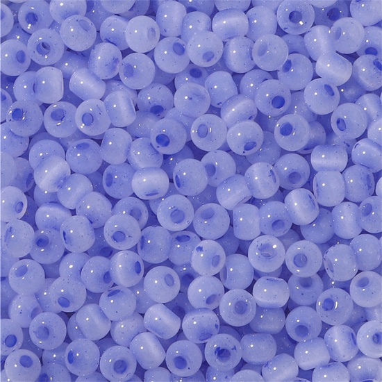 Picture of Glass Seed Beads Round Rocailles Royal Blue Cat's Eye Imitation About 4mm Dia., Hole: Approx 1mm, 10 Grams