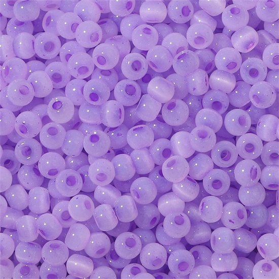 Picture of Glass Seed Beads Round Rocailles Dark Purple Cat's Eye Imitation About 4mm Dia., Hole: Approx 1mm, 10 Grams