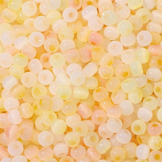 Picture of Glass Seed Beads Round Rocailles Orange Cat's Eye Imitation About 4mm Dia., Hole: Approx 1mm, 10 Grams