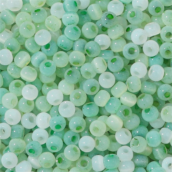 Bild von Glas Rocailles Rocailles Perlen Rund Rocailles Weiß & Grün Imitierte Katzenauge ca. 4mm D., Loch:ca. 1mm, 10 Gramm