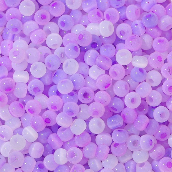 Picture of Glass Seed Beads Round Rocailles White & Purple Cat's Eye Imitation About 4mm Dia., Hole: Approx 1mm, 10 Grams
