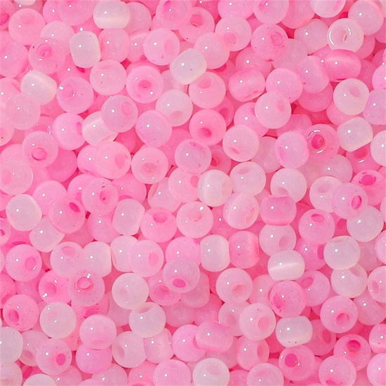 Picture of Glass Seed Beads Round Rocailles White & Pink Cat's Eye Imitation About 4mm Dia., Hole: Approx 1mm, 10 Grams