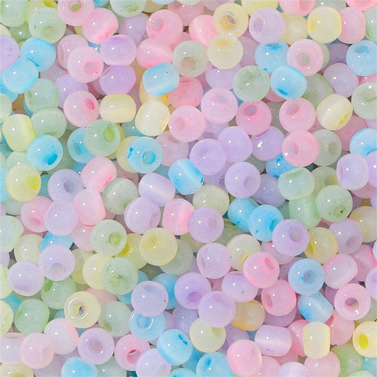Picture of Glass Seed Beads Round Rocailles Multicolor Cat's Eye Imitation About 4mm Dia., Hole: Approx 1mm, 10 Grams