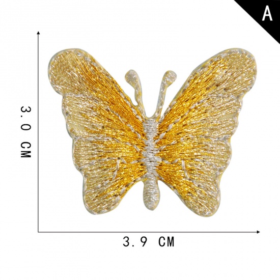 Bild von Terylen Insekt Bügelbild (Mit Kleber auf der Rückseite) DIY Scrapbooking Handwerk Gelb Schmetterling 3.9cm x 3cm, 2 Stück