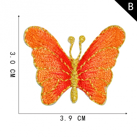Bild von Terylen Insekt Bügelbild (Mit Kleber auf der Rückseite) DIY Scrapbooking Handwerk Orangerot Schmetterling 3.9cm x 3cm, 2 Stück