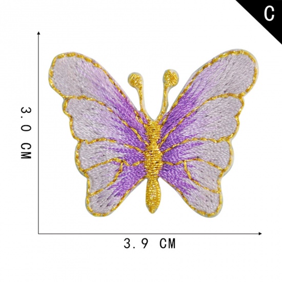 Bild von Terylen Insekt Bügelbild (Mit Kleber auf der Rückseite) DIY Scrapbooking Handwerk Lila Schmetterling 3.9cm x 3cm, 2 Stück