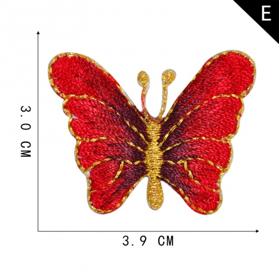 Bild von Terylen Insekt Bügelbild (Mit Kleber auf der Rückseite) DIY Scrapbooking Handwerk Rot Schmetterling 3.9cm x 3cm, 2 Stück