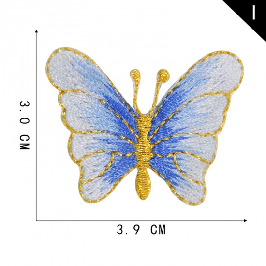 Bild von Terylen Insekt Bügelbild (Mit Kleber auf der Rückseite) DIY Scrapbooking Handwerk Blau Schmetterling 3.9cm x 3cm, 2 Stück