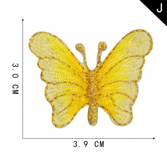 Bild von Terylen Insekt Bügelbild (Mit Kleber auf der Rückseite) DIY Scrapbooking Handwerk Golden Schmetterling 3.9cm x 3cm, 2 Stück