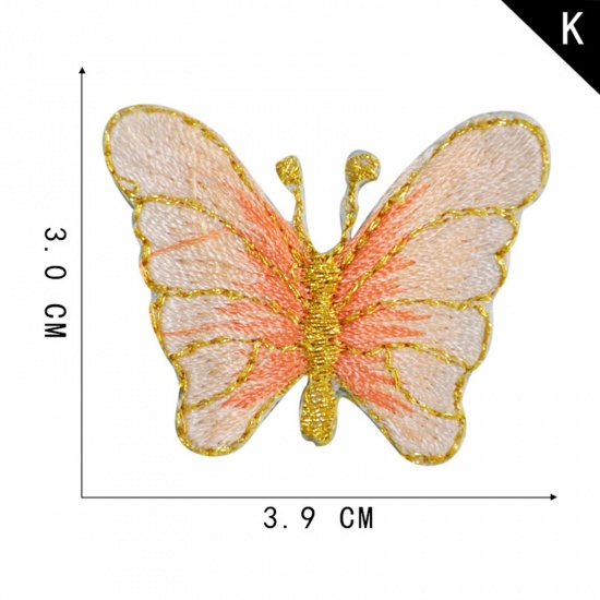 Bild von Terylen Insekt Bügelbild (Mit Kleber auf der Rückseite) DIY Scrapbooking Handwerk Orange Rosa Schmetterling 3.9cm x 3cm, 2 Stück