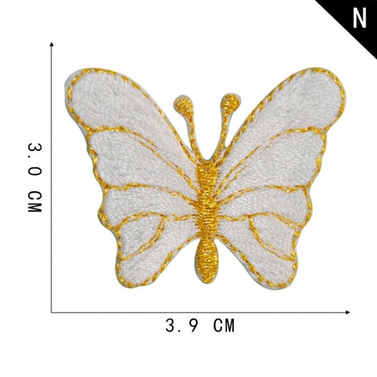 Bild von Terylen Insekt Bügelbild (Mit Kleber auf der Rückseite) DIY Scrapbooking Handwerk Weiß Schmetterling 3.9cm x 3cm, 2 Stück