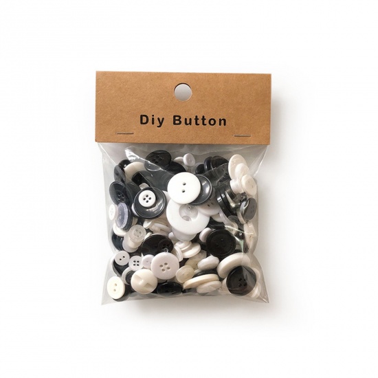 Bild von Resin Buttons Round Black & White 3.5cm - 0.9cm Dia, 1 Packet