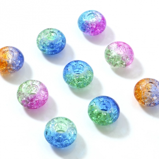 Picture of Acrylic Beads For DIY Charm Jewelry Making At Random Color Gradient Color Abacus Crackle About 15mm Dia., Hole: Approx 5.5mm, 50 PCs