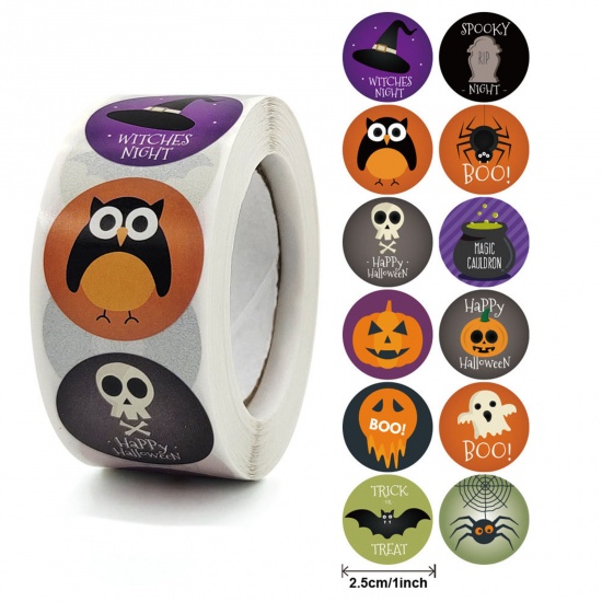 Immagine di Carta Artistica Halloween DIY Decorazione Di Scrapbook Adesivi Tondo Gufo 2.5cm Dia, 1 Rotolo ( 500 Pz/Serie)